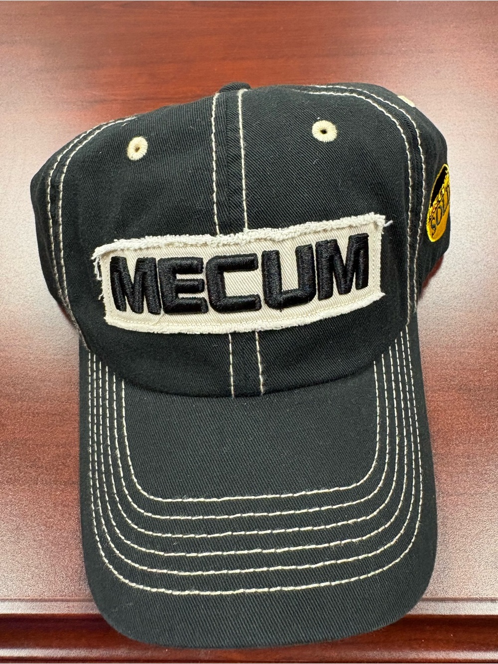 Mecum Distressed Black Baseball Cap Paramount White Patch Hat U00467 58CM
